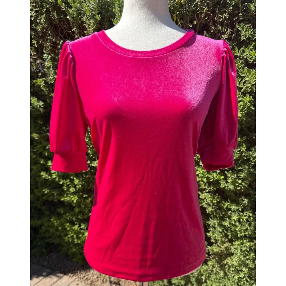 Boden Pink Velvet Puff Short Sleeve Crew Neck Top US 8 UK 12